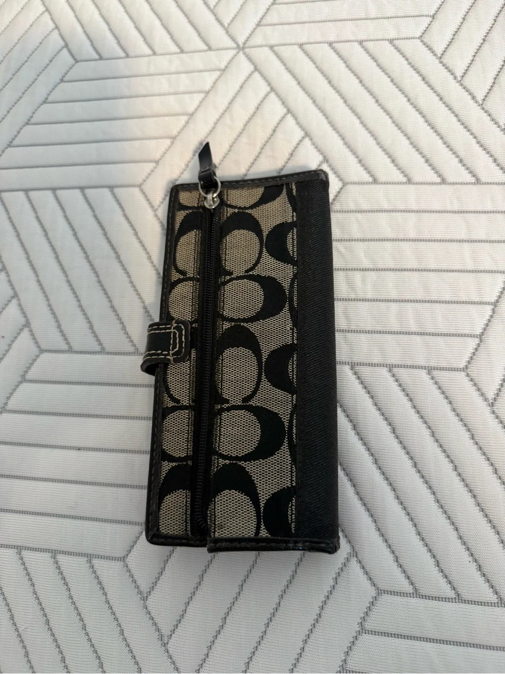 Coach Black and Tan Signature Continental Wallet